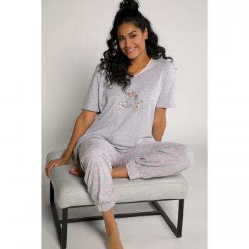 Pigiama Donna Grigio, Mezze Maniche, Cotone, Gatti e Cuori, Taglia 36/38