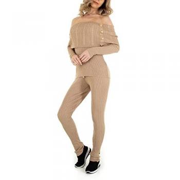Ital-Design Stretch Jumpsuit Damen Beige