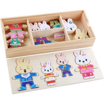 Wooden Bear and Bunny Changing Clothes Puzzle