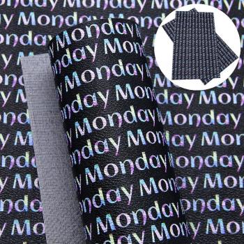 Geometric Black Background Clam Pattern Synthetic Leather Fabric for Handbag Making