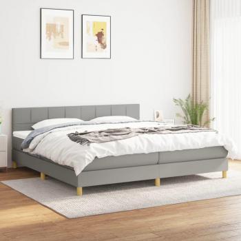Cama box spring con colchón tela gris claro 200x200 cm Jinlefu