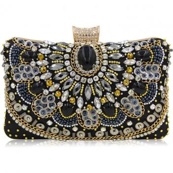 Pochette Lueur Nocturne Sequin Perle Chaîne Sangle Artisanat Noir