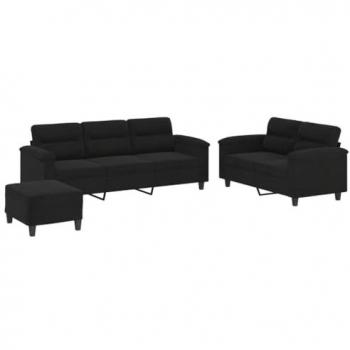 Canapé trio assorti, coussins noirs microfibre