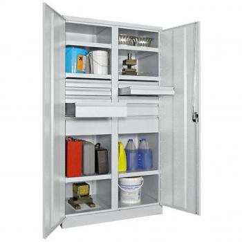 Pavoy Schwerlastschrank, 1950 mm, 10 Schubladen, 6 Fachböden, grau/blau