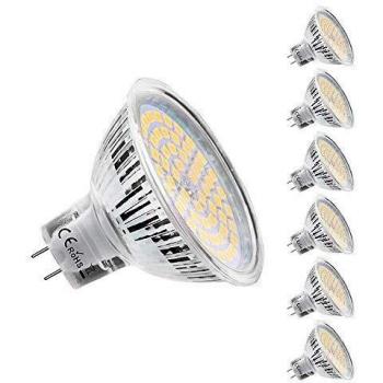 Ampoules LED Spot MR16 GU5.3 12V, 5W, 50W Halogène Équivalent, Blanc Chaud 2800K, 450 Lumens, 120° Angle, Non Dimmable, Pack de 6
