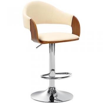 Tabouret de bar Nilse bois noyer, assise similicuir, pieds métalliques pivotants et réglables