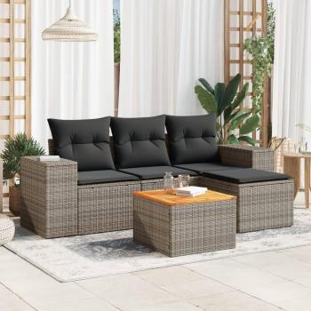 VidaXL 5-tlg. Garten-Sofagarnitur Grau mit Kissen aus Poly-Rattan