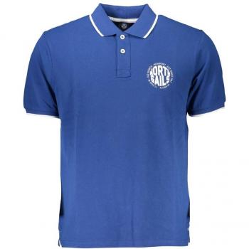 Blue Cotton Polo Shirt with Short Sleeves
