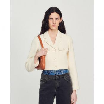 Sandro Edma Cropped Tweed Short Sleeve Jacket
