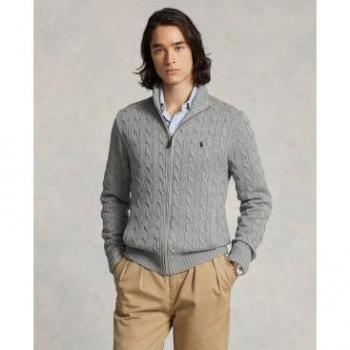Polo Ralph Lauren Gilet a trecce con zip e logo ricamato