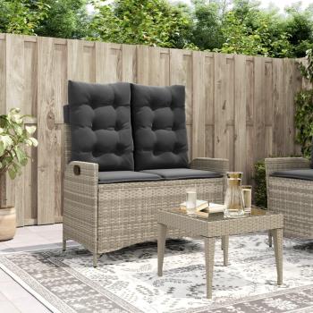 Panca Reclinabile in Polyrattan con Cuscini Grigio Chiaro