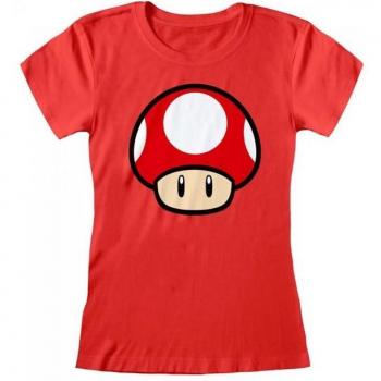 Super Mario Ladies Fitted T-Shirt Power Up Mushroom Red