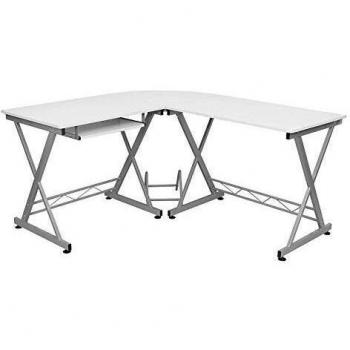 White L-Desk with Keyboard Tray