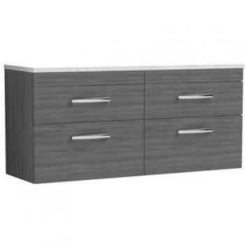 Athena 1200mm Anthracite Wall Hung Vanity Unit with Soft Close Drawers and Sparkling White Laminate Top