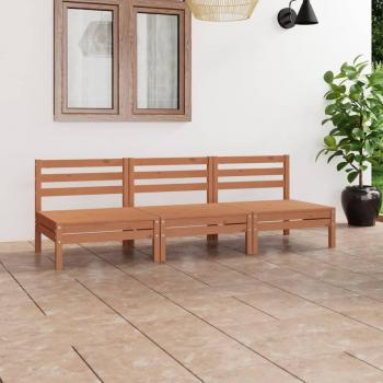 Set Divani da Giardino 3 pz in Legno Massello di Pino Marrone