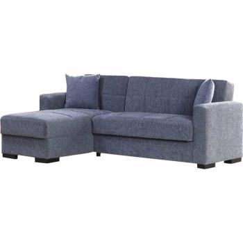 Sofá cama gris con chaise longue y almacenamiento