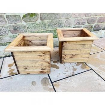 Charles Taylor 2 Piece Brown Wooden Square Garden Planter Set