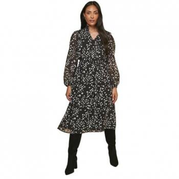 Wallis Women’s Petite Spot‑Pintuck Belted Midi Dress – Black, 12