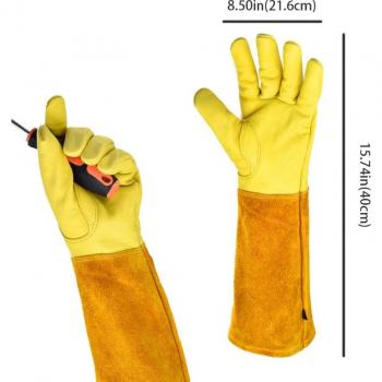 Breathable Leather Gauntlet Gloves for Garden Use