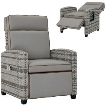 Garden Rattan Lounger with Adjustable Table – Grey/Gray Fusion