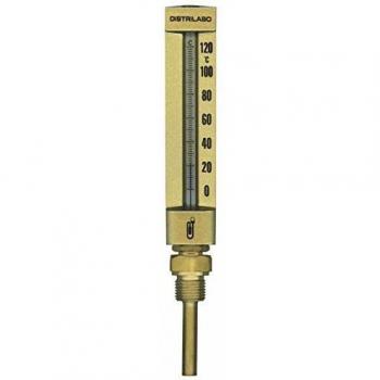 Thermomètre en verre rond moyen modèle droit boîtier aluminium doré plongeur 63mm 15x21 0/120°C R