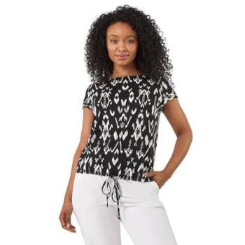 Aztec Patterned Women's Stretch Drawstring Top – Black, 8