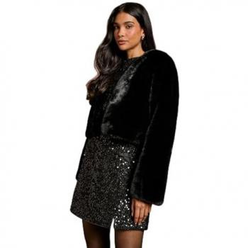 Coast Women's Short Faux Fur Coat – Black Edge‑to‑Edge
