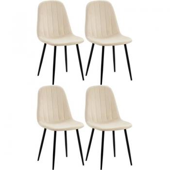 Serie 4 Sedie Pranzo Velluto Panna, Gambe Nere in Acciaio