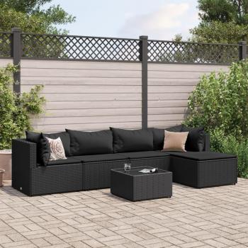 Set salon de jardin noir résine tressée, 6 meubles
