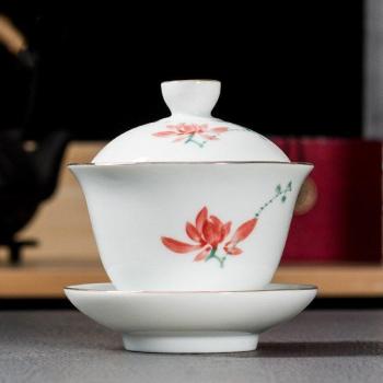 Tasse à thé en céramique, Gaiwan, 160ml, fleurs peintes à la main