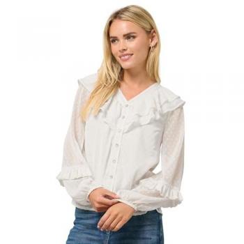 Blouse Dobby crème avec volants M & Co