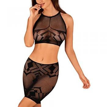 Obsessive Set: Bügel-BH Reizwäsche-Set in schwarz Top + Rock transparent (Set)