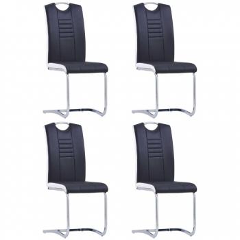 Black Faux Leather Cantilever Dining Chairs 4-Pack