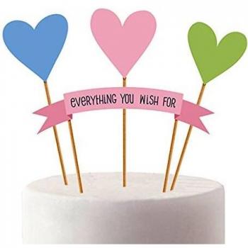 Cuori Pastello per Torte – Topper 4 pezzi con Auguri