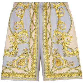Versace, Casual Shorts, male, Multicolor, Size: M Golden Silk Print Shorts