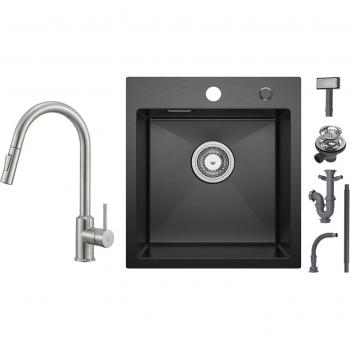 Cecipa Max Fregadero de Un Solo Seno – 40x45 cm en Acero Inoxidable con Grifo Extraíble