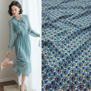Geometric Plaid Dot Chiffon Fabric in Lake Blue
