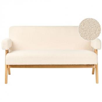 OFF‑WHITE & LIGHT BROWN BELIANI 2‑Seat Retro Couch with Wooden Supports