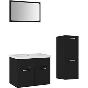 Vidaxl Bathroom Furniture Set, Black, Engineered Wood
