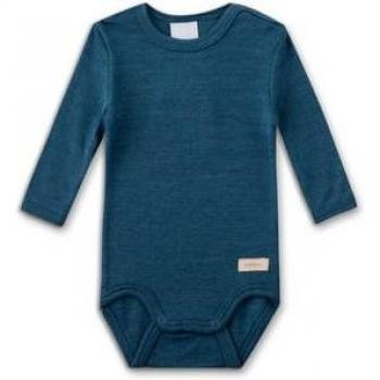 Body lungo blu acciaio in lana e seta