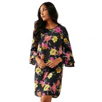 Wallis Chiffon Black Floral Flute Sleeve Dress