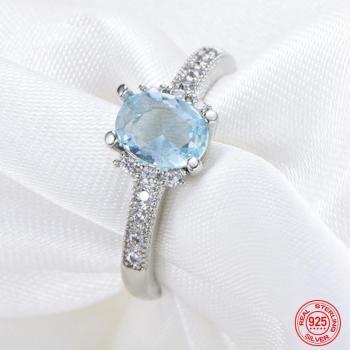Bague de mariage en aigue-marine en argent S925 pour femmes