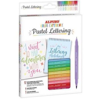 Alpino kit color experience pastel lettering bloc + guía + 10 rotuladores dual artist doble punta c/surtidos