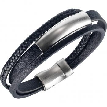 Cyue Men's Leather Charm Bracelet with Magnetic Button