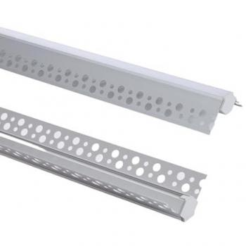 Profilé aluminium plâtre/placo angle arista, capot continu, ruban LED jusqu’à 9 mm, longueur 6 m, transparence
