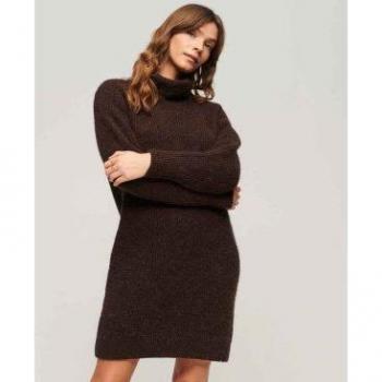 Robe Tricotée à Col Roulé Superdry Dames Marron Taille 42