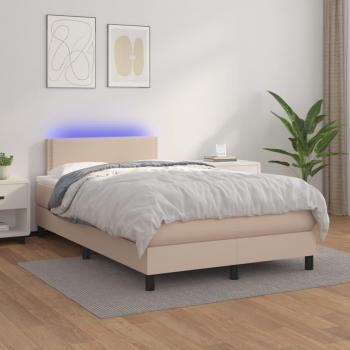 Cama box spring con colchón y LED de cuero sintético cappuccino 120x200cm