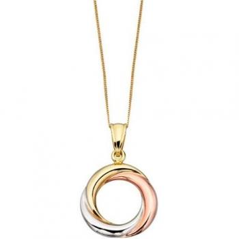 Ladies' 9ct Yellow Gold, White Gold, and Rose Gold Pendant with Chain