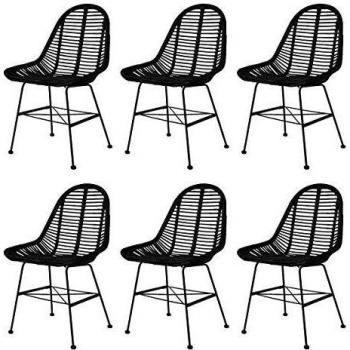 Conjunto de 6 Sillas de Comedor Ratán Natural Negro