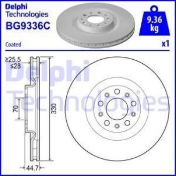 Geventileerde Remschijf DELPHI BG9336C Voor, 1 Stuk